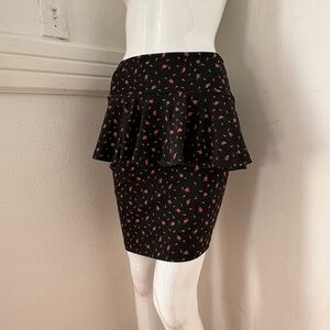 Vintage Betsey Johnson black floral Peplum skirt made in USA Cotton